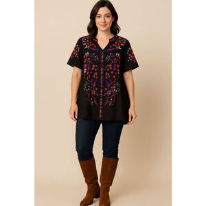 EMERY ROSE Plus Floral Print V Neck Blouse
